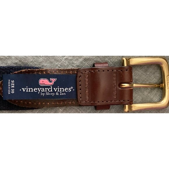 Vineyard Vines Shep Ian Blue Whales Brown Leather Reversible Sports Belt 30 - Picture 7 of 8